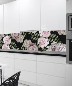 czarna fototapeta kuchenna z różami