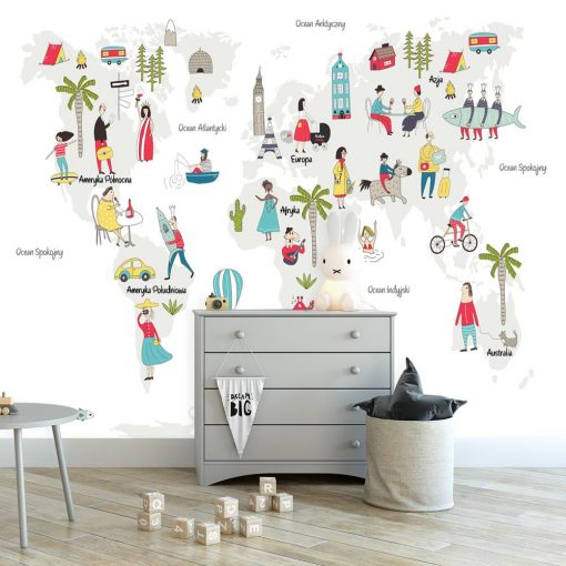 tapeta przedstawiająca mapę świata do pokoju dziecka
