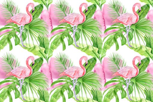 Flamingi i tropikalne liście jako fototapeta
