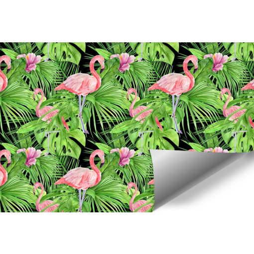 różowe flamingi i zielone liście jako dekoracja