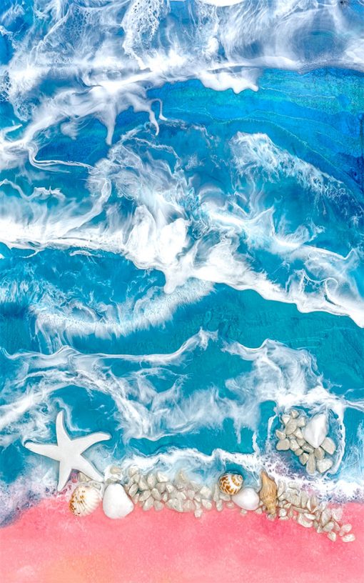 Fototapeta resin sea niebiesko różowa z białymi falami