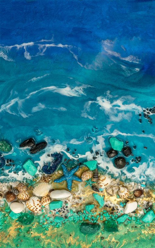 Fototapeta z malarstwem żywicznym motyw morza muszelek