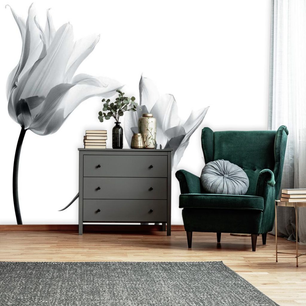 Trzy tulipany na fototapecie