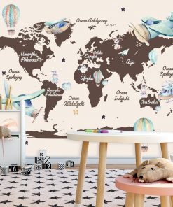 Dziecięca tapeta z mapą świata i samolotami