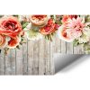 Fototapeta rustykalna z deskami i kwiatami