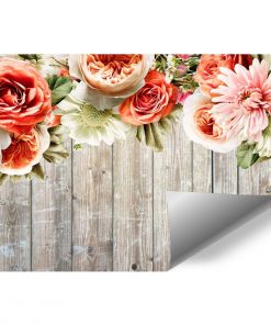 Fototapeta rustykalna z deskami i kwiatami