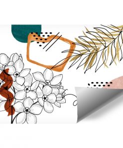 Tapeta zarys kwiatów i abstrakcja do salonu