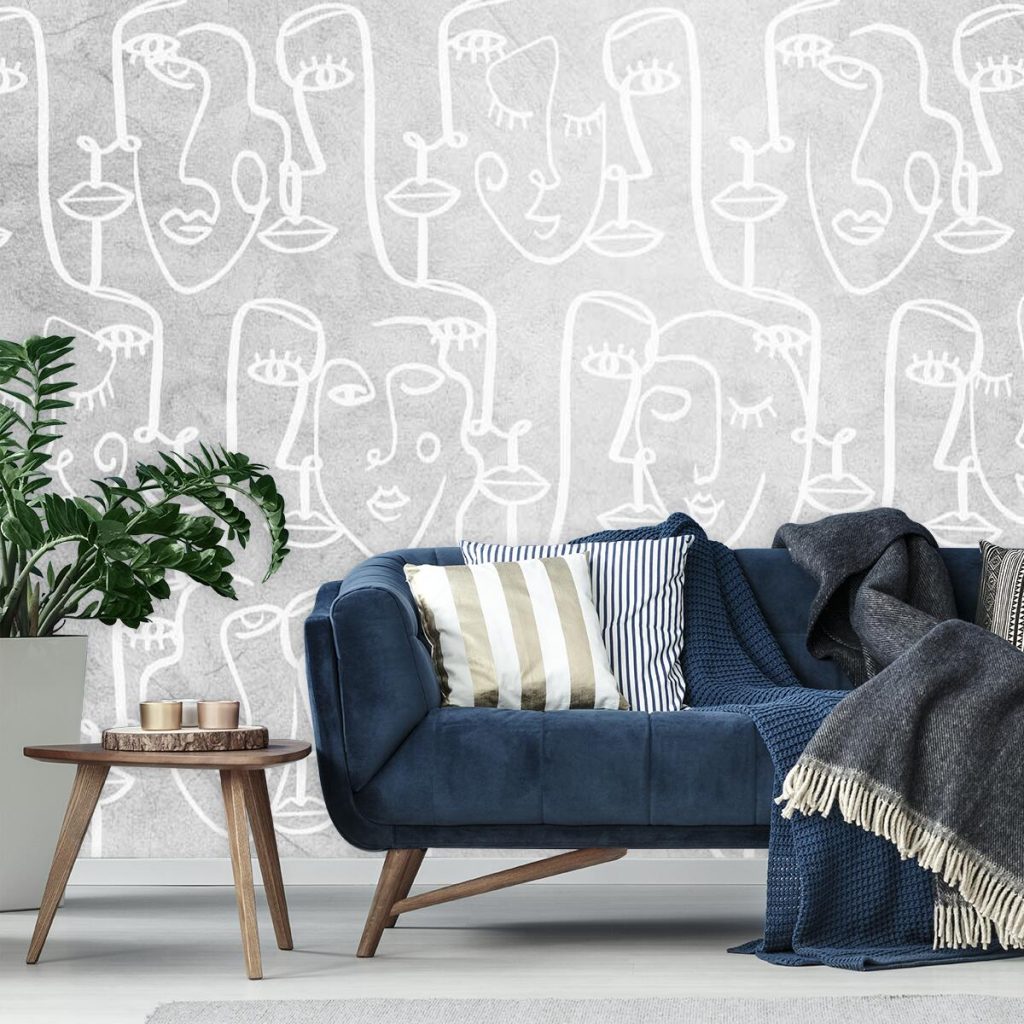 Tapeta kobiece twarze w szarym kolorze