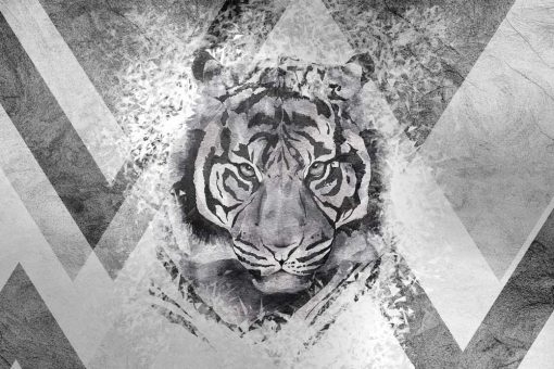 Tygrys na tapecie w szarej kolorystyce