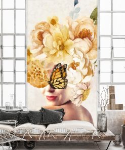 Tapeta z kwiatami i motylem do salonu