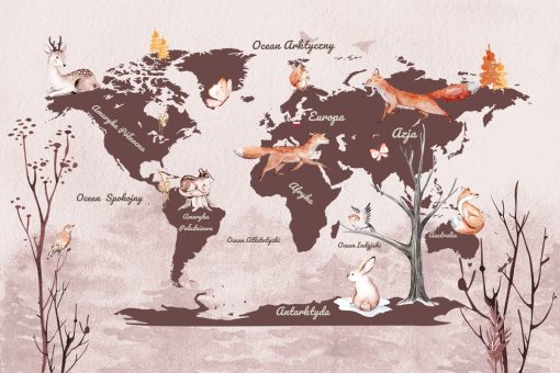 Tapeta z mapą świata i zwierzęta