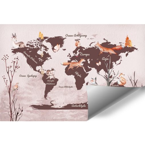 Tapeta z mapą świata w rózowym kolorze