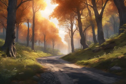 Fototapeta z motywem drogi w lesie jesienią