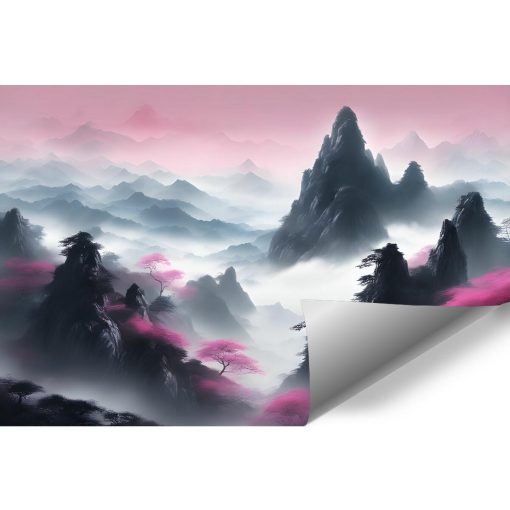 tapeta z górskim widokiem w różowym kolorze
